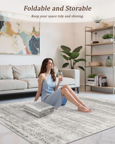 Miukiki 10x14 Area Rugs for Living Room Non Slip Washable Rug Grey - Image 5
