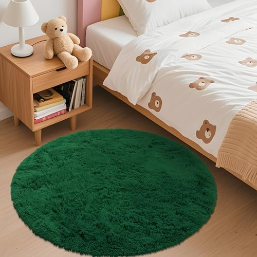 OLANLY Dark Green Round Rugs for Bedroom - Machine Washable, 3 ft Circle Area Rugs for Living Room, Soft and Fluffy Shaggy Carpet for Teen Girls and Boys, Nursery Rooms, Dorms, Home Decor Aesthetic - Image 3
