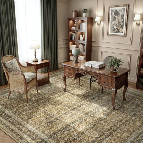 5x7 Washable Area Rugs for Living Room Bedroom, Vintage Rug Brown - Image 3