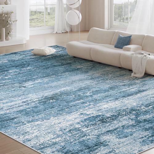 Washable Rug 8x10 Area Rugs for Living Room: Large Neutral Soft Rug Abstract Non Slip Low Pile Modern Carpet for Bedroom Kitchen Nursery Office Dining Room Indoor (Darkblue, 8'x10') - Image 6
