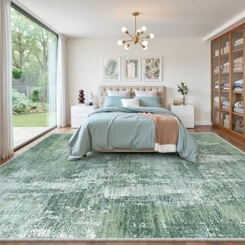 Valenrug Area Rugs 9x12 Living Room, SageGreen Abstract Large Washable Rugs by Valenrug