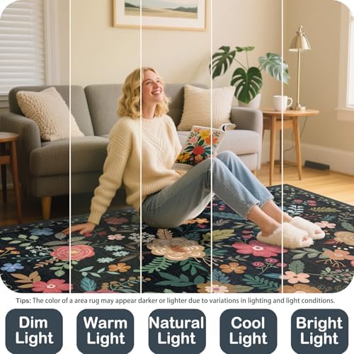 10x14 Area Rug for Living Room Washable Carpet (Black) - Image 4