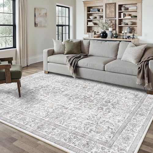 5x7 Washable Bedroom Area Rug Non-Slip Vintage Gray Throw Carpet by HOME