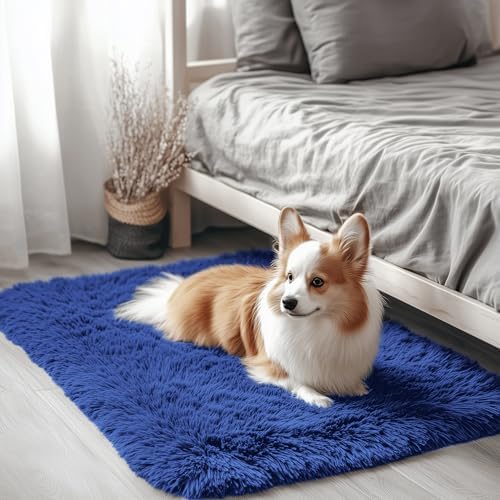 OLANLY 3x3 Machine Washable Small Bedside Rug, Soft Fluffy Shaggy Entryway Throw Rugs for Bedroom, Living Room, Indoor Floor Carpet for Kids Girls and Boys, Nursery Rooms, Home Decor, Navy Blue by OLANLY