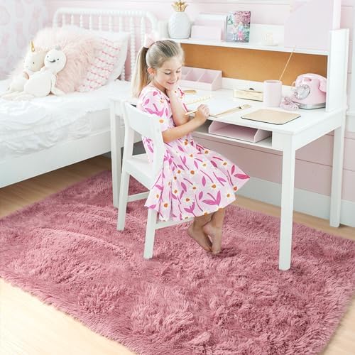 Amdrebio Blush Pink Large Fluffy Area Rug 6x9 for Living Room Girls Bedroom - Image 4