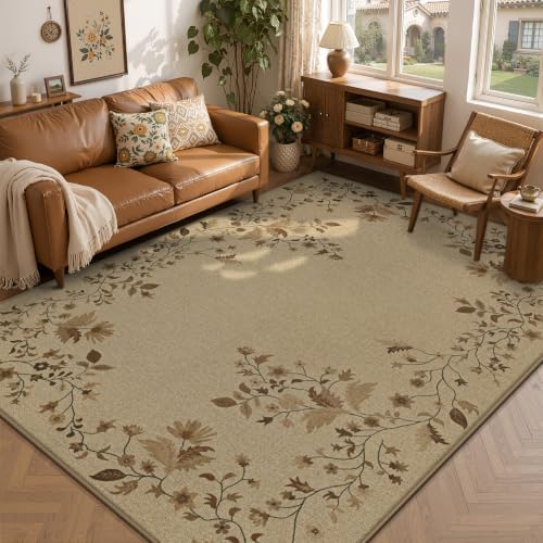Aoyaomi Easy Jute Rug 5x7 Area Rugs: Washable Woven Rug for Living Room Netural Floral Area Rug Non-Slip Indoor Outdoor Carpet for Bedroom Farmhouse Dining Room Office Patio (Natural Vine, 5'x7') by AOYAOMI