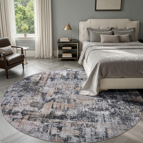 Sasttie 6ft Round Area Rug, Modern Abstract Circle Carpet, Black & Cream by SASTTIE