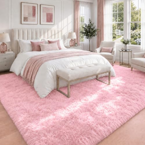 8x10 Area Rugs for Living Room: Soft Pink Fluffy Rug Shag Washable Rug Plush Fuzzy Indoor Carpet for Bedroom Nursery Playroom Girls Boys Kids Room (Pink, 8'x10') - Image 2