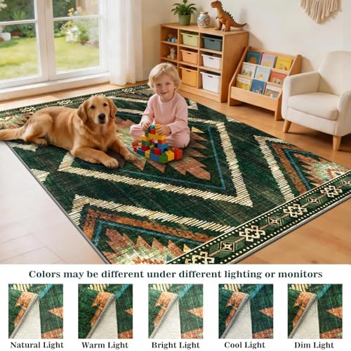 4x6Ft Boho Area Rugs Non Slip, Green Washable Rug for Living Room, Soft Bedroom Carpet, Low Pile Moroccan Entryway Area Floor Carpets for Dining Room Kids Nursery Farmhouse - Image 6