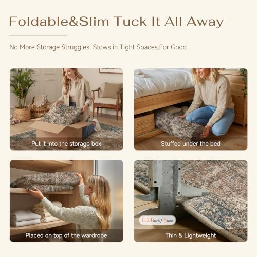 HUGEAR 9x12 Blue Brown Retro Floral Washable Area Rug for Living Room - Image 6
