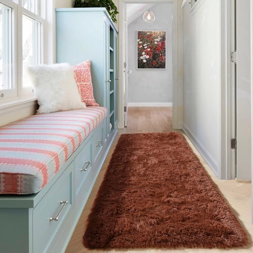 Brown Runner Rugs for Bedroom Living Room, Fluffy 2x6 Hallway Soft Area Rug - Image 6