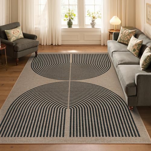 Lahome Modern Rainbow Easy Jute Rug, Washable Rugs 5x7 for Living Room Bedroom Black Farmhouse Indoor Outdoor Patio Carpet, Contemporary Natural Throw Mat Non Slip Carpet for Office RV - Image 6