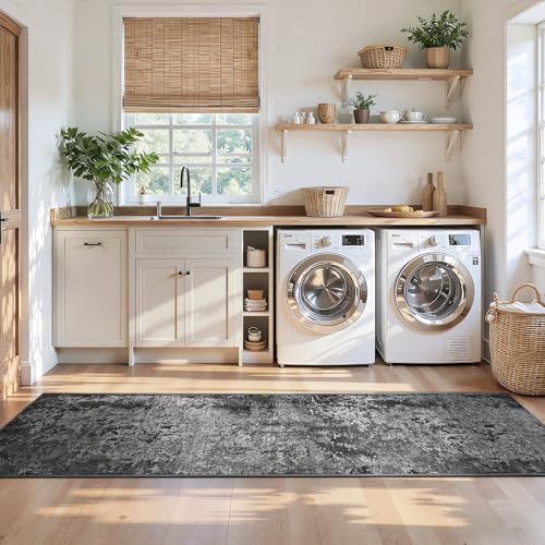 2x10 Black Rug Runners for Hallways Kitchen Runner Rug Non Slip Washable Black Long Runner Rugs with Rubber Backing Soft Abstract Carpet Runner for Bedroom, Kitchen, Bathroom, Entryway - Image 4
