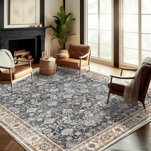 CHAMPLANT Washable Area Rug 8'x10' Retro Boho Design Non-Shedding Non-Slip Easy Care Ideal for High Traffic Areas in Living Room Bedroom Office Coffee Table Kitchen Large Carpet by CHAMPLANT