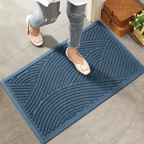 HIYARD Sturdy Front Door Mat, Absorbent Muddy Dirt Resist Welcome Door Mats Outdoor Indoor, Stain and Fade Resistant, Non-Slip Backing Entry Mat Low Profile Doormat for Entryway, 36×24, Light Blue by HIYARD