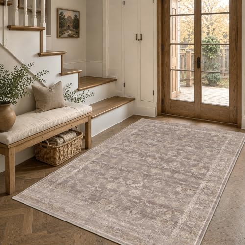 Bedroom Washable 4x6 Area Rug Non-Slip Retro Throw Carpet Taupe Wheat by HOME