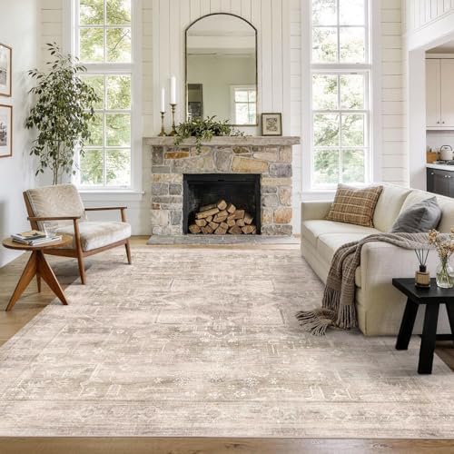 8x10 Washable Boho Area Rug, Light Beige Farmhouse for Living Room by LULLOSA