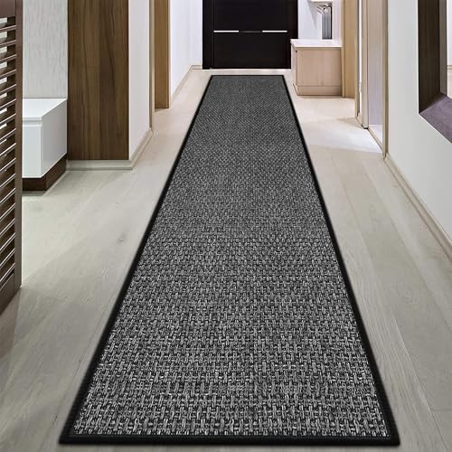 GOYLSER 15ft Jute Hallway Runner Rug Non Slip Washable, Rubber Backed Absorbent Laundry Rugs Laundry Room Runner, Black Long Entry Runner by GOYLSER