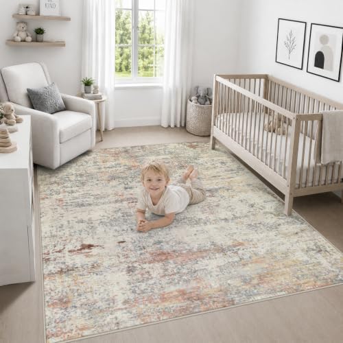 Area Rug Living Room: 5x5 Modern Washable Indoor Soft Carpet Taupe - Image 5