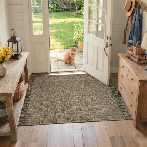 Collive 3' x 5' Indoor Entryway Rug, Boho Farmhouse Moss Green Kitchen Rug by Collive