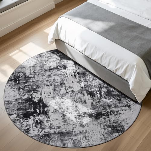Rugflix Round Area Rugs 8Ft for Living Room, Washable Black Grey Circle Rug - Image 3