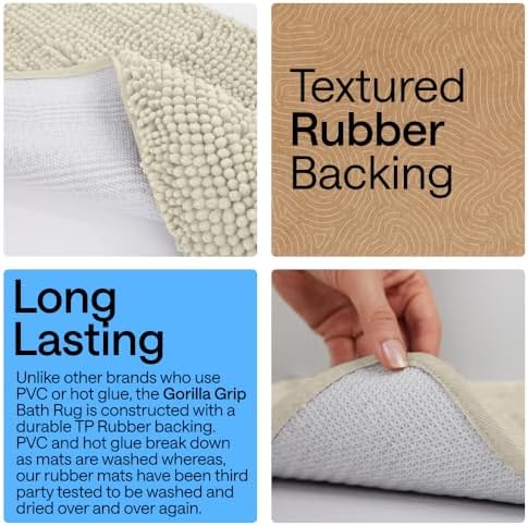 GORILLA GRIP Bath Rug Mat for Bathroom, Thick Chenille, 60x24 Dusty Cloud - Image 3