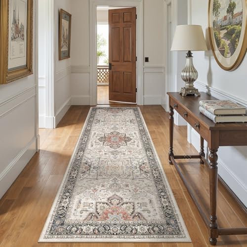Area Rug for Living Room - 3x8 Large Soft Washable Oriental Vintage Floral Carpet Safe for Babies & Pets - Fade Stain Resistant Non Slip Rugs for Bedroom Dining Room Nursery Dorm Office Home Decor - Image 2