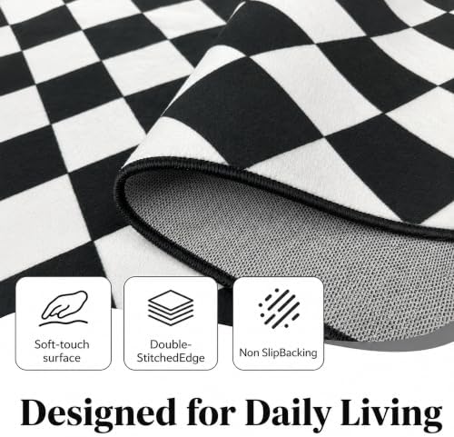5x7 Checkered Rug for Living Room, soft Low Pile black and white Area Rugs - Image 6
