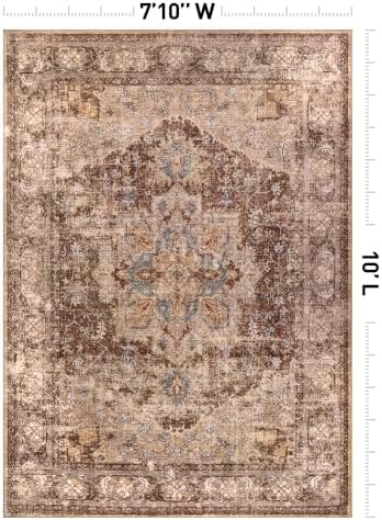 Rugshop Traditional Medallion Washable Non-Slip Area Rug, 7'10"x10' Brown - Image 2