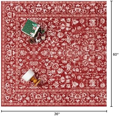 PureCozy Red Small Area Rug 3x5 Vintage Floral Farmhouse - Image 2