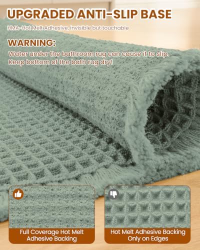 Smiry Waffle Bath Mat 30X18, Extra Soft Absorbent Bathroom Rugs, Sage Green - Image 5