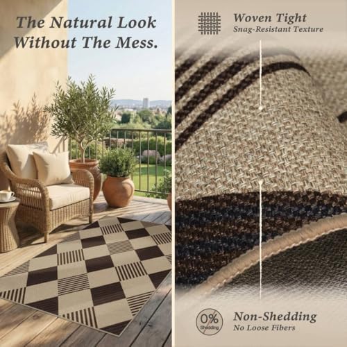 JTJ Easy Jute 8x10 Outdoor Rug, Black & Beige Diamond Pattern, Washable - Image 4