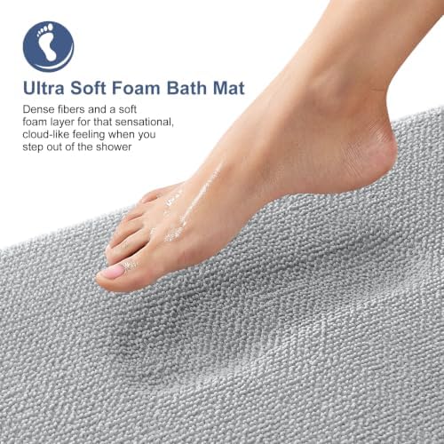 OLANLY Memory Foam Bathroom Runner Rugs 70x24, Long Bath Mats, Light Grey - Image 2