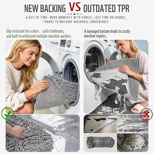 Yimobra Large Bathroom Rugs Non Slip Washable 36x24 Inch - Ultra Soft Absorbent Chenille Bath Mat, Quick Dry Shaggy Floor Carpet for Tub Shower, Gray Home Decor Accessories - Image 3