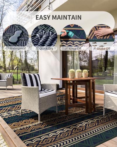 MontVoo Outdoor Rug Carpet Waterproof-Patio Rug Mat 5x8 Reversible RV Outdoor Camping Rugs Picnic Beach Mats Plastic Straw Outside Rugs for Balcony Porch Pool Deck Boho Patio Decor - Image 3