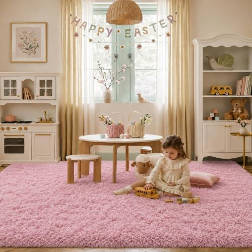 Light Pink Fluffy Area Rug 5x8 Ft, Washable for Living Room - Image 3