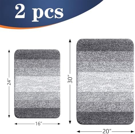 OLANLY Micorfiber Bathroom Rug Set 2 Piece, Soft Absorbent Bath Mats, Grey - Image 2