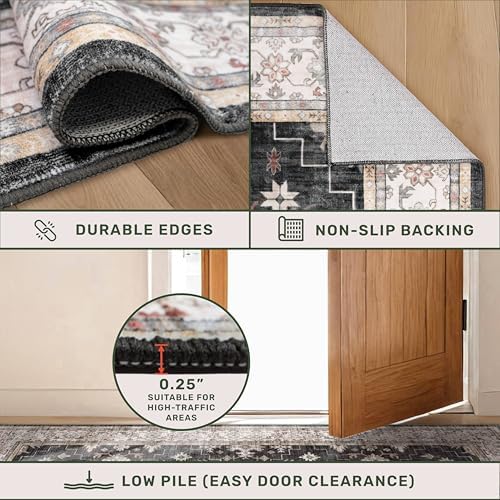 Boho Black Rug for Living Room - Washable 10x14 Area Rug, Dining Room Rugs for Under Table, Soft Low Pile Carpet for Large Bedroom - Farmhouse Decor, Non-Slip & Stain Resistance (10x14 Black/Multi) - Image 5