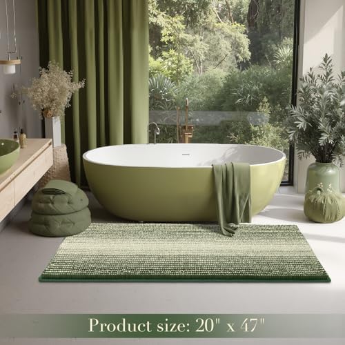 BSICPRO Large Bathroom Rugs Runner, 20x47 Chenille Bath Mats, Green - Image 6