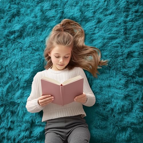 OLANLY 2x4 Machine Washable Runner Rugs for Hallway, Soft Fluffy Shaggy Bedside Rugs for Bedroom, Living Room, Indoor Floor Carpet for Kids Girls and Boys, Nursery Rooms, Home Decor Aesthetic, Teal - Image 5
