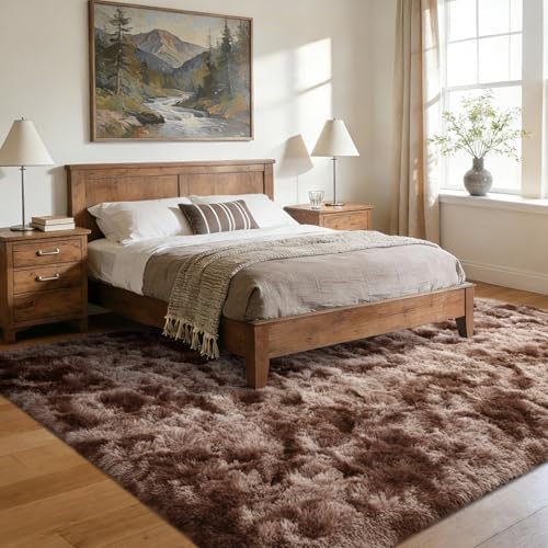 5x7 Fluffy Area Rugs Non-Slip Soft for Living Room Bedroom Tie-Dyed Coffee - Image 3