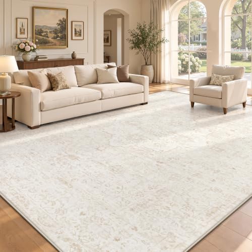 Zomfy 8x10 Area Rugs Washable Rug: Boho Vintage Rug Large Non-Slip Soft Rugs for Living Room Low Pile Retro Medallion Indoor Carpet for Bedroom Nursery Dining Room Dorm Farmhouse Office(Beige, 8'x10') by ZomfyRugs