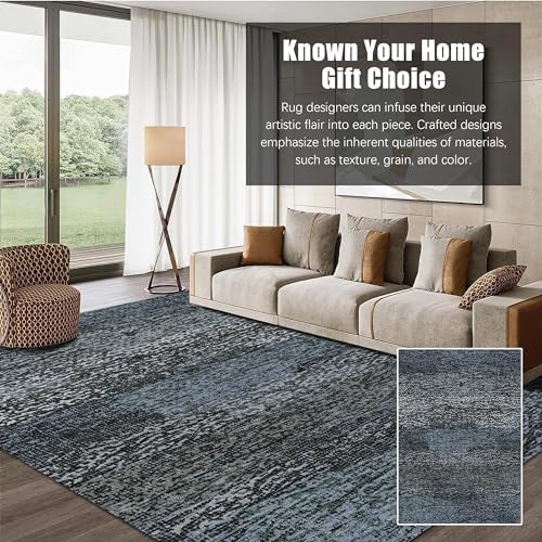 RUGSURE Washable Area Rug - 1/6 Thick - Stain & Water Resistant Non-Slip - Resistant Rug for Living Room, Bedroom, Nursery, Pet & Child Friendly, Vintage Charm Area Rugs (Darkgrey+Bule, 8' x 10') - Image 3
