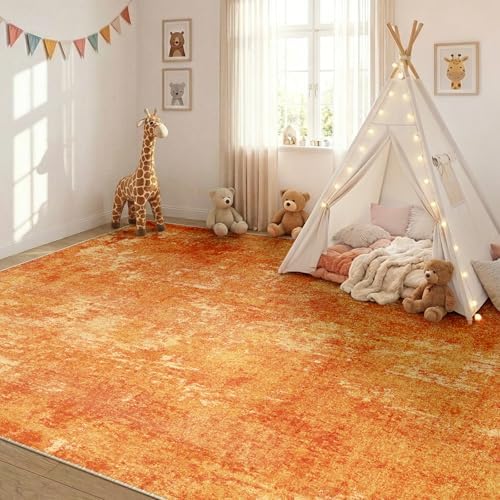 RELEANY Washable 9'x12' Abstract Area Rug for Living Room Orange - Image 4