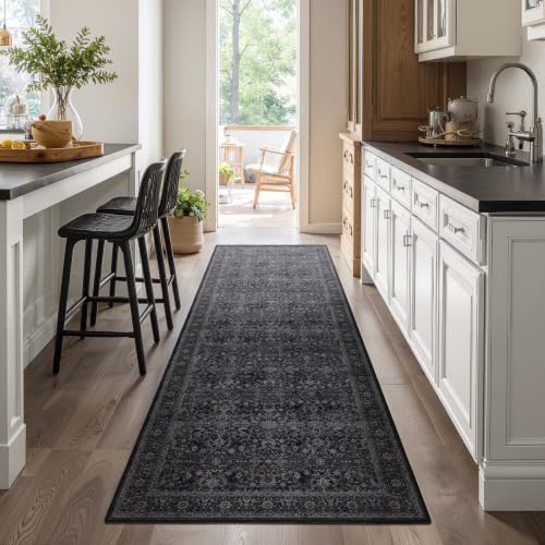 Dark 3x8 Hallway Runner Rug, Entryway Kitchen Runners Non Skid Washable 8 ft, Non Slip Ultra Thin Carpet Runner for Corridor Mudroom Foyer Bathroom Bedroom, Vintage Farmhouse Midnight - Image 3