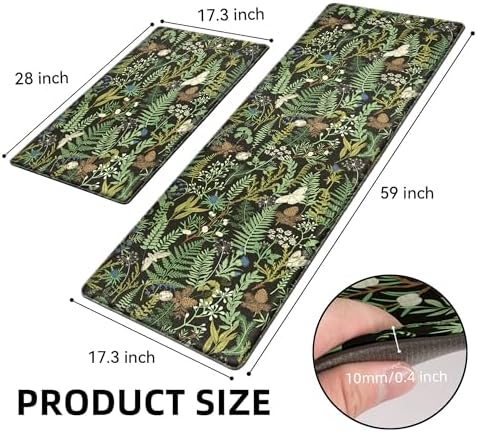 2PC Botanical Kitchen Rugs Set, Black Green, 17.3"x28" + 17.3"x59" - Image 2