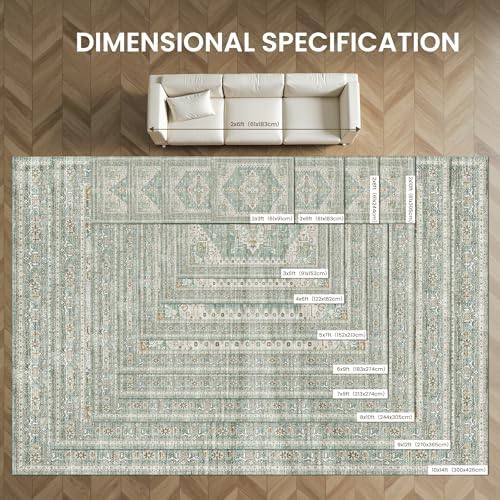 befbee 7x9 Washable Area Rug for Living Room Non Slip Indoor Carpet Green - Image 2