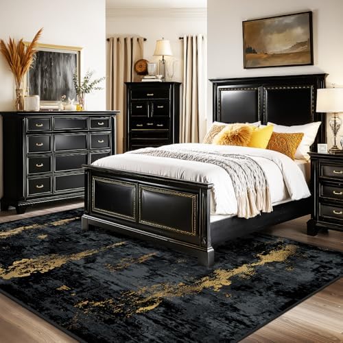 RELEANY Washable 10'x12' Abstract Area Rug for Living Room Black Gold - Image 2