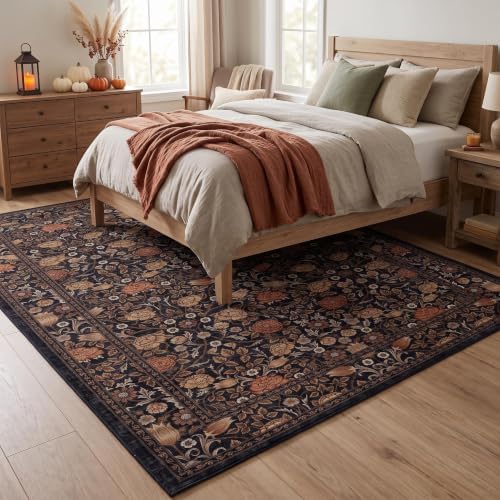 GarveeHome Dark Brown Floral Washable Rug 5x7 for Bedroom Living Room - Image 4