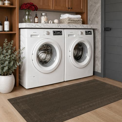 Brown 2x5 Laundry Room Rug, Non-Slip Washable Vintage Distressed Runner Rug for Entryway & Kitchen, Low Pile Stain Resistant Floor Carpet, Modern Farmhouse Décor by TALANOVA